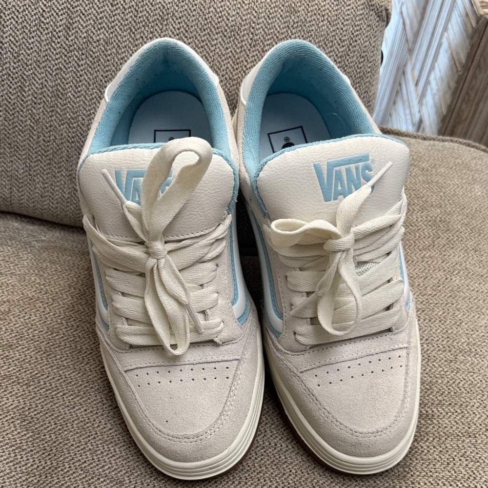 Vans Cream and Light Blue Sneakers